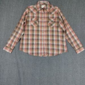 AS REAL AS WRANGLER WOMENS BROWN GOLD PLAID WESTERN EQUESTRIAN PEARL SNAP XL